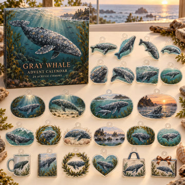 Gray Whale Advent Calendar 2026 - 24-Day Countdown, Acrylic Charms