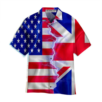 Great Britain Flag American Flag On Thunder Zipper Aloha Hawaiian Shirts For Men Women, 4th Of July Gift For Summer, Friend, Family, Independence Day