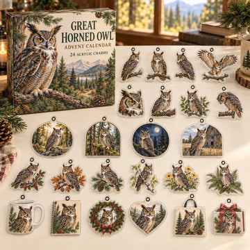 Great Horned Owl Advent Calendar 2026 - 24-Day Countdown, Acrylic Charms
