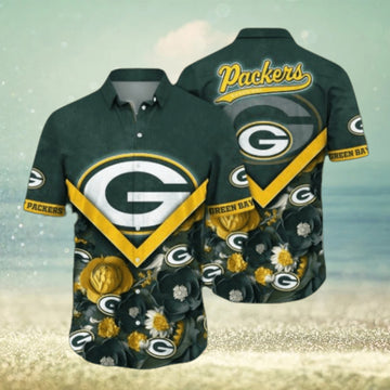 Green Bay Packers NFL Flower Pattern Hawaiian Shirt, Green Bay Packers Gear
