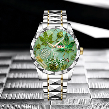 Green Magic Leaf Customized Watch - Personalized Name – Gift For HimHer
