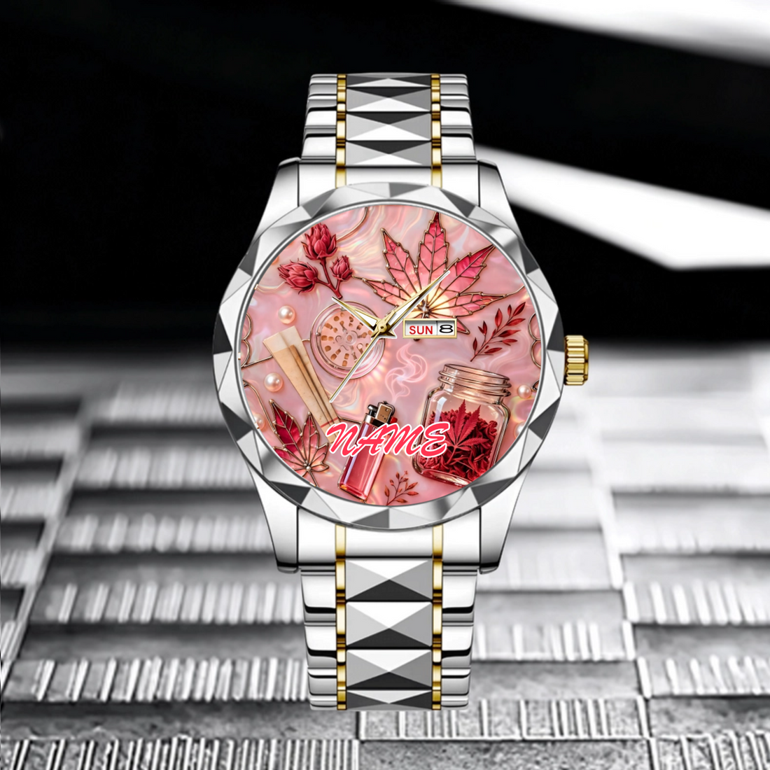 Green Magic Leaf Customized Watch - Personalized Name – Gift For HimHer