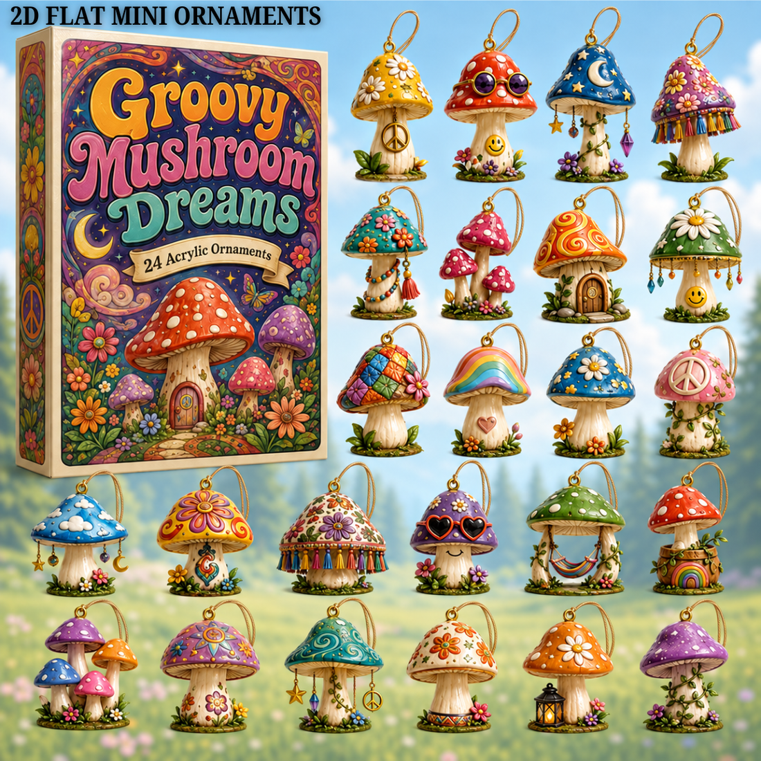 Groovy Mushroom Dreams Advent Calendar 2026 24 Day Festive Countdown Acrylic Charms Blind Box Gift For Nature Lovers