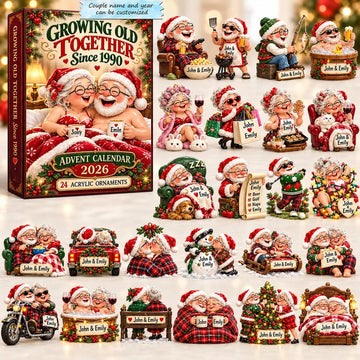 Growing Old Together Holiday Fun Advent Calendar 2026 - 24-Day Countdown, Acrylic Charms