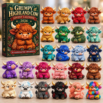 Grumpy Highland Cow Advent Calendar 2026 - 24-Day Countdown, Acrylic Charms