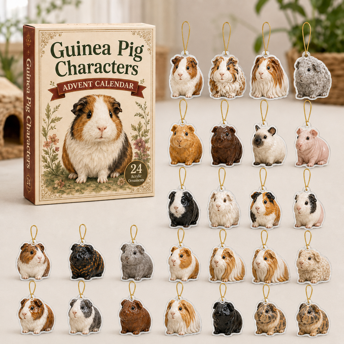 Guinea Pig Character Advent Calendar 2026 24 Day Festive Countdown Acrylic Charms Blind Box Gift For Guinea Pig Lovers
