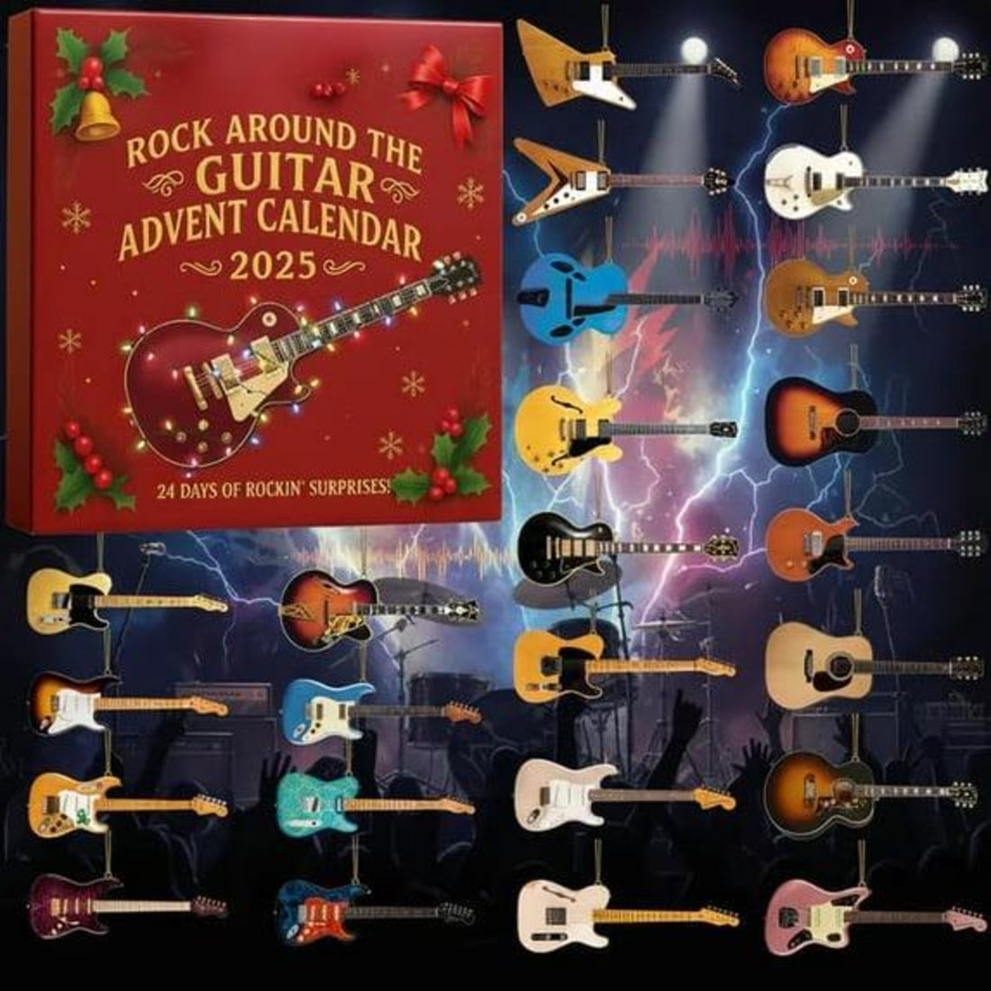 Guitar Advent Calendar 2026 Limited Edition 24 Mini Instrument Ornaments Box Music Lovers Rock And Roll Christmas Countdown Gift