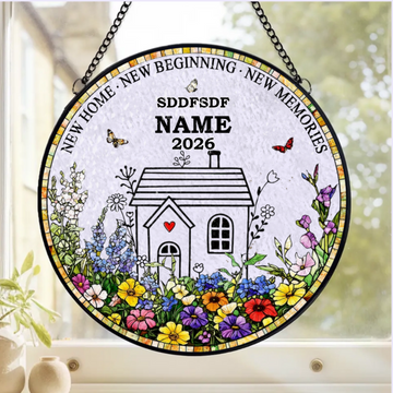 Home Is Where New Memories Begin Personalized Window Stained Glass New Home Suncatcher Housewarming Gift With Family Name Address