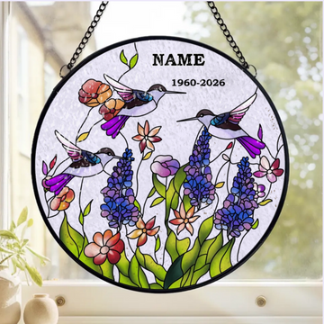 Hummingbirds and Wild Flowers -F Personalized Window Stained Glass,Hanging Suncatcher - WSG83TL