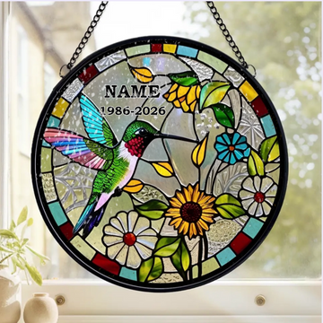 Hummingbird Poppy Flower Personalized Window Stained Glass Sympathy Gift Memorial Suncatcher