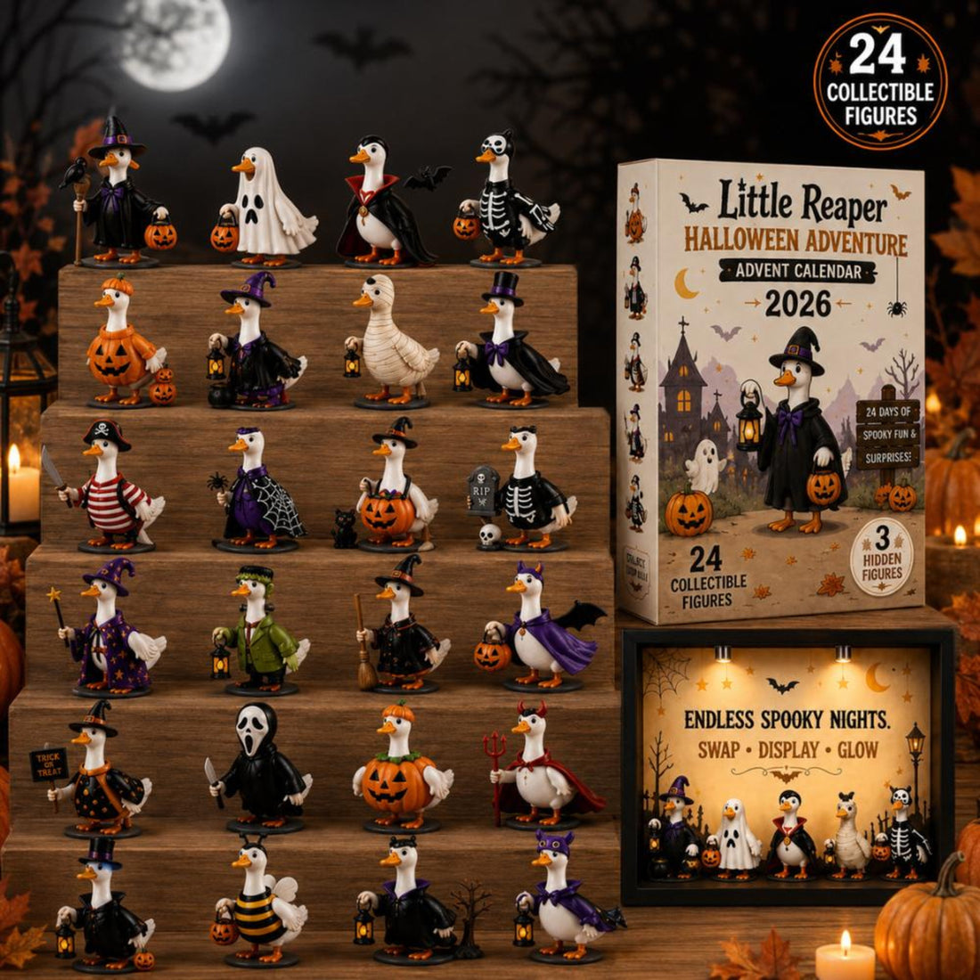 Halloween Advent Calendar Little Reaper Duck Decor 24 Costume Ducks Acrylic Halloween Display Spooky Home Decor Halloween Gift Mystery Box