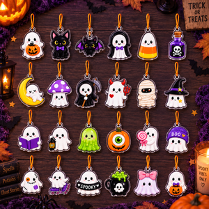 Halloween Advent Calendar With Flat Acrylic Charms Spooky Ghost Black Cat Countdown Box Cute 24 Day Halloween Surprise Gift For Kids Halloween Lovers