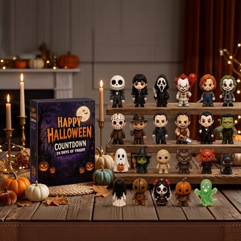 Halloween Box Advent Calendar 24 Days Horror Mini Figurines Countdown Box Spooky Movie Character Toy Blind Box Halloween Gift For Her