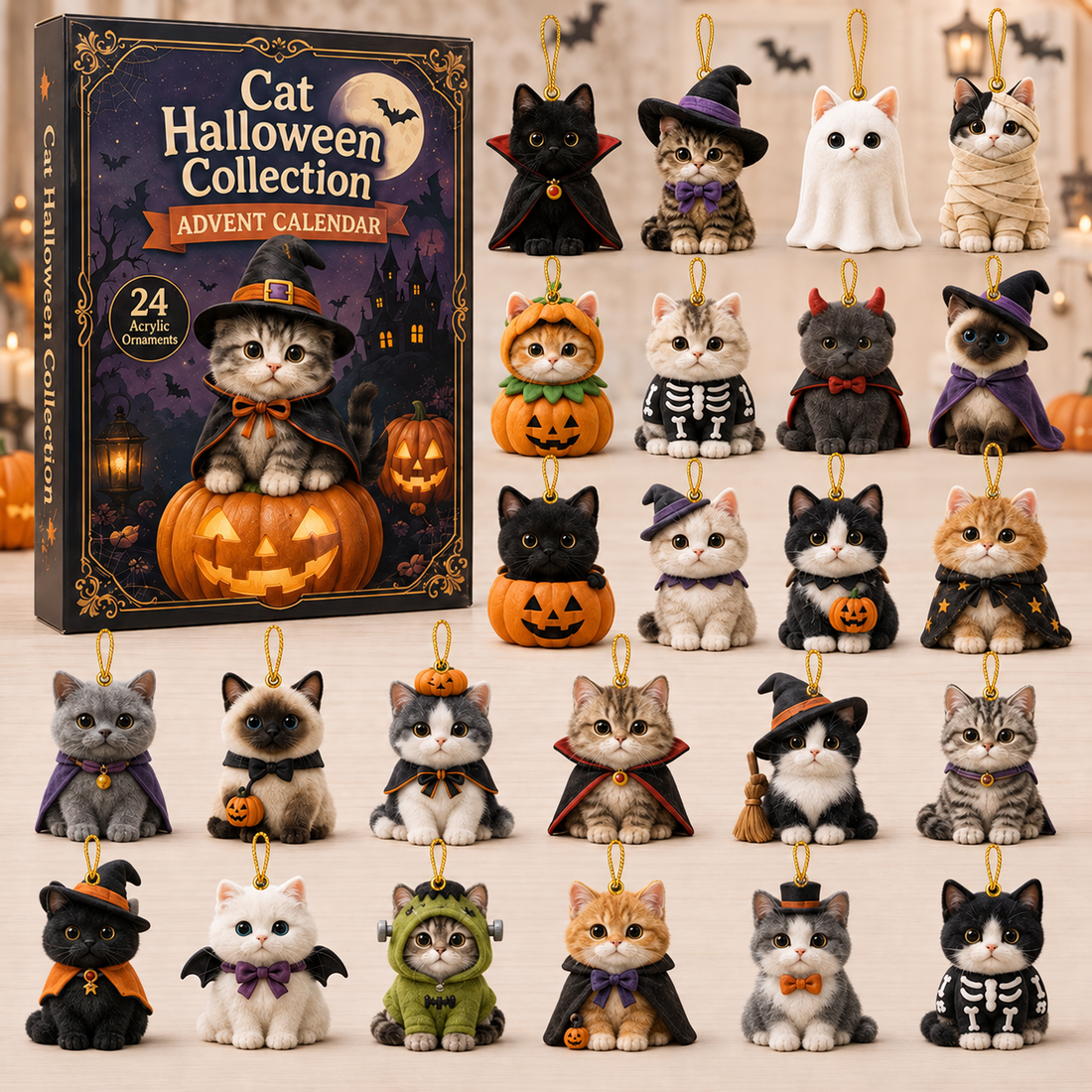 Halloween Cat Advent Calendar 2026 24 Day Festive Countdown Acrylic Charms Blind Box Gift For Halloween Lovers