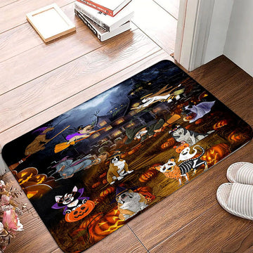 Halloween Dog Doormat - Cute Dog With Witch's Broom Scary Pattern Doormat - Presents For Dog Lovers