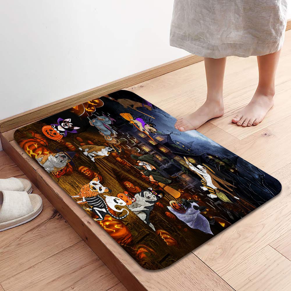 Halloween Dog Doormat - Cute Dog With Witch's Broom Scary Pattern Doormat - Presents For Dog Lovers