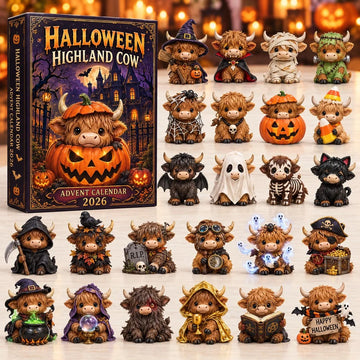 Halloween Highland Cow Advent Calendar 2026 - 24-Day Countdown, Acrylic Charms