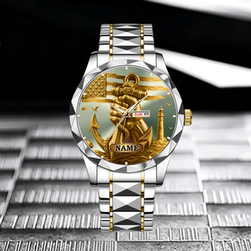 Hand Hold An Anchor Customized Watch - Personalized Name Marine Watch - Gift For Friend, Sailor