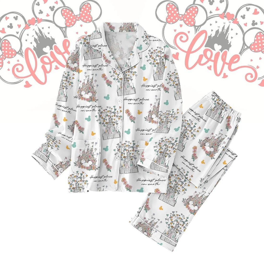 Happiest Place On Earth Pajamas Set, Disney Magical Castle Pajamas, Disney Castle Pajamas, Disney Castle Floral Gift