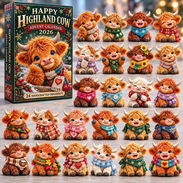 Happy Highland Cow Advent Calendar 2026 - 24-Day Countdown, Acrylic Charms