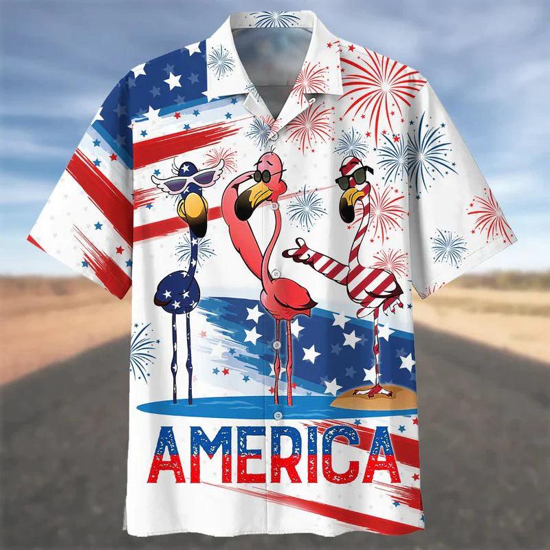 Happy Independence Day Flamingo Aloha Hawaiian Shirts For Summer, 4th of July America Flamingo Hawaiian Shirt For Men Women, Gift For Flamingo Lovers