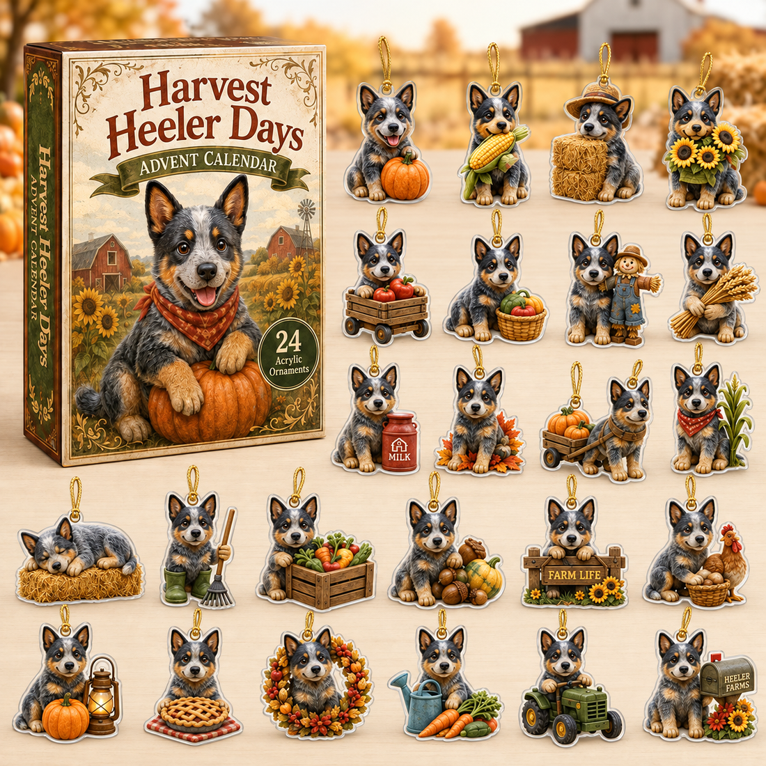 Harvest Heeler Days Advent Calendar 2026 24 Day Festive Countdown Acrylic Charms Blind Box Gift For Dog Lovers