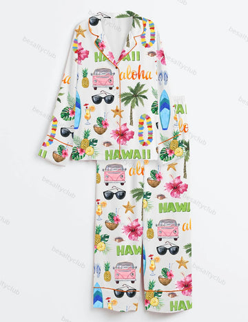 Hawaii Travel Long Sleeve Satin Pajama Set