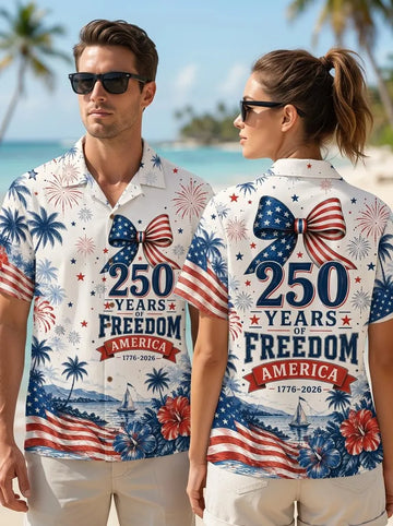 Hawaiian Shirt America's Freedom 250th Anniversary, 250 Years of America Celebration Button Down