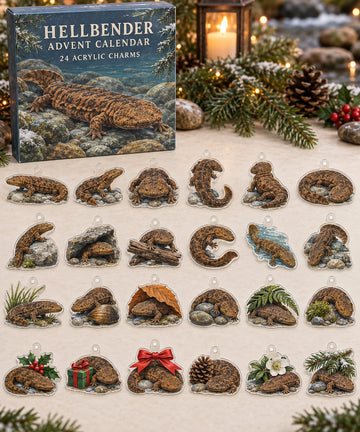 Hellbender advent calendar with 24 custom-shaped flat acrylic charms and printed dimensional artwork 2026 - 24-Day Countdown, Acrylic Charms