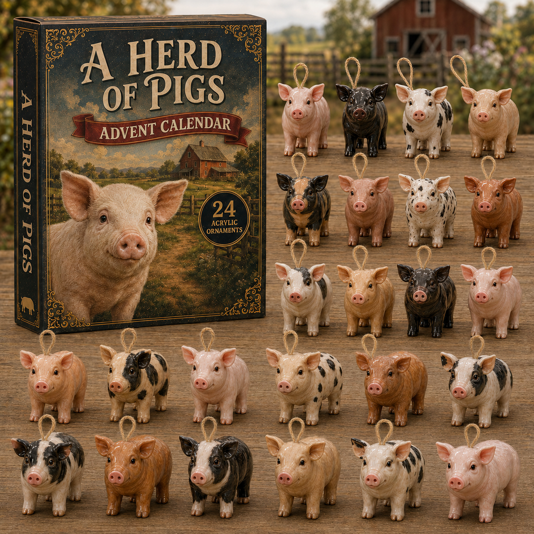 Herd Of Pigs Advent Calendar 2026 24 Day Festive Countdown Acrylic Charms Blind Box Gift For Farm Lovers