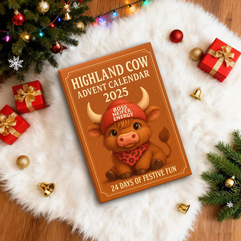 Highland Cow Advent Calendar 2026 Cute Mini Cow Figurines 24 Day Christmas Countdown Gift Holiday Decor For Kids Cow Lover Unique Gift