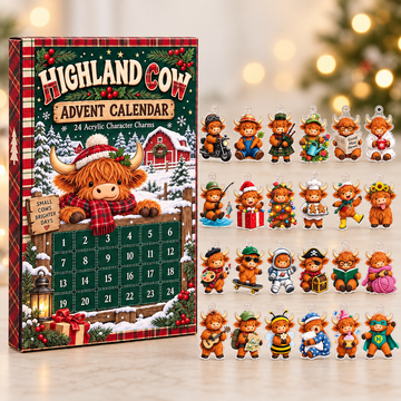Highland Cow Advent Calendar 2026 24 Day Christmas Countdown Box Mini Cow Figurines Farmhouse Holiday Decor Cow Lover Gift