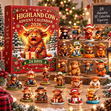 Highland Cow Advent Calendar 2026 24 Days Christmas Countdown 3D Collectible Figurines Farmhouse Holiday Decor Gift For Cow Lovers