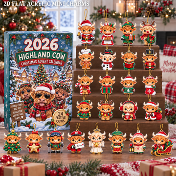 Highland Cow Advent Calendar 2026 24 Flat Acrylic Christmas Charms