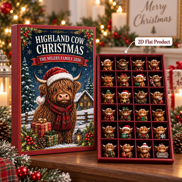 Highland Cow Advent Calendar Christmas Countdown Box 24 Mini Cow Ornament Family Holiday Decor Collectible Gift 2026 Farmhouse Present