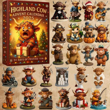 Highland Cow Advent Calendar Cute Farm Animal Christmas Decor Mini Cow Collectible Toys Farmhouse Christmas Decor Unique Cow Lover Gift