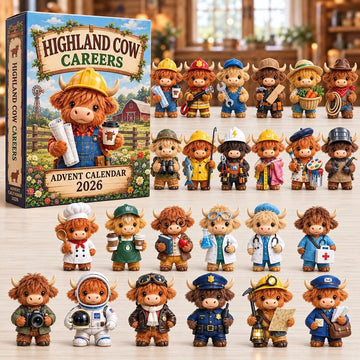 Highland Cow Careers Advent Calendar 2026 - 24-Day Countdown, Acrylic Charms