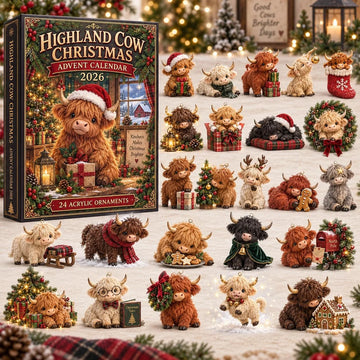 Highland Cow Christmas Advent Calendar 2026 - 24-Day Countdown, Acrylic Charms