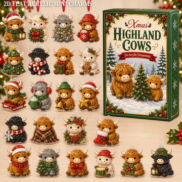Highland Cow Christmas Advent Calendar 24 Acrylic Or Wood Ornaments