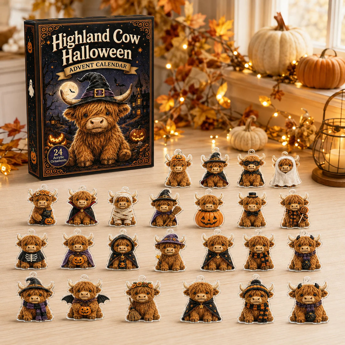 Highland Cow Halloween Advent Calendar 2026 - 24-Day Festive Countdown, Acrylic Charms Blind Box - Gift For Cute Collectors158