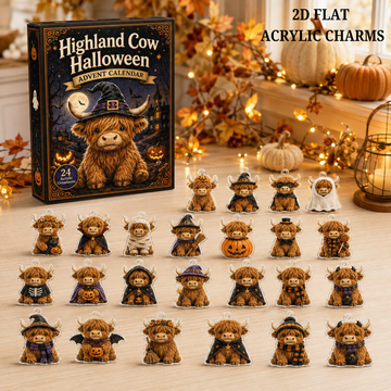 Highland Cow Halloween Advent Calendar 2026 24 Day Festive Countdown Acrylic Charms Blind Box Gift For Cute Collectors