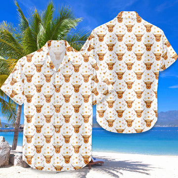 Highland Cow Hawaiian Shirt — Cute Floral Sunflower Pattern