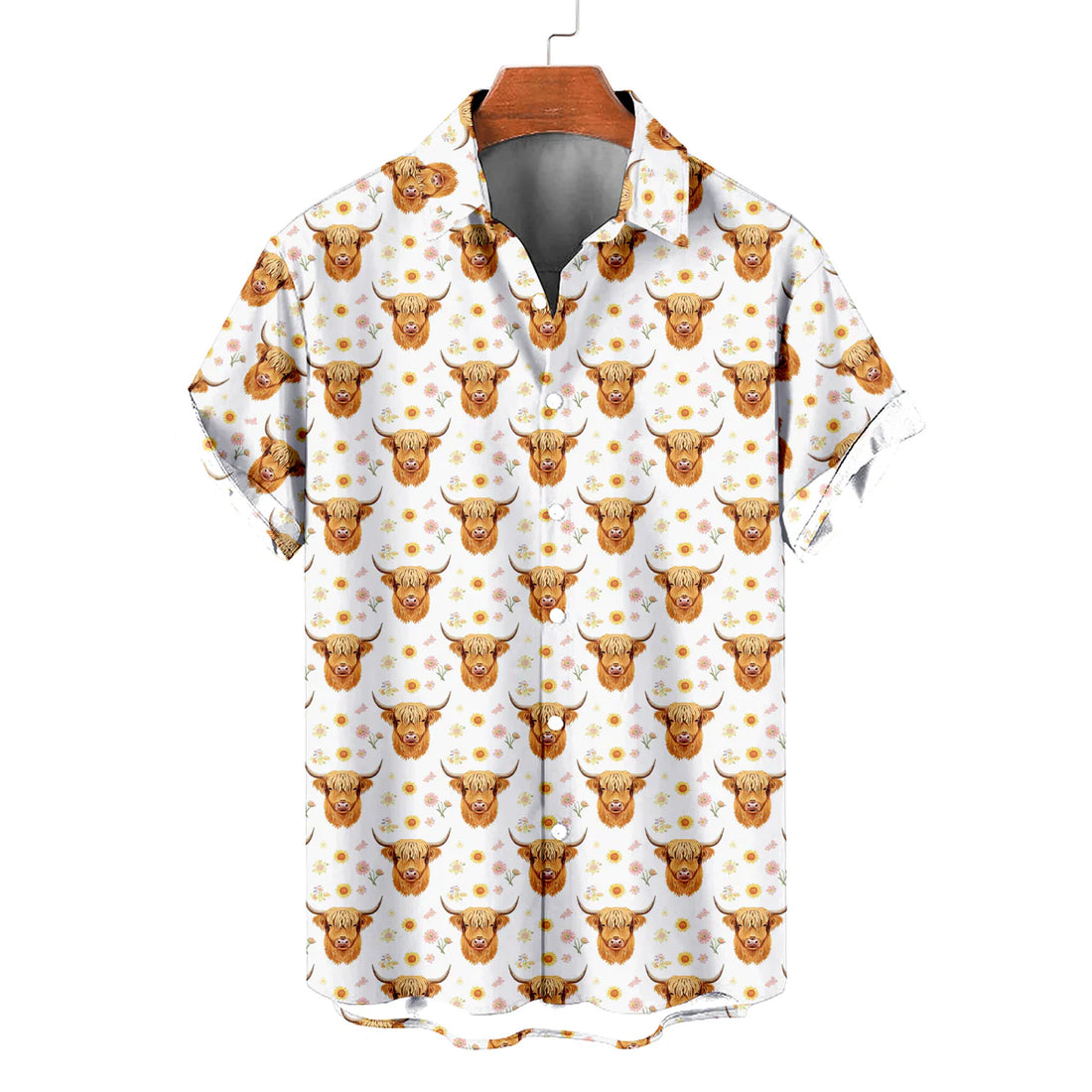 Highland Cow Hawaiian Shirt — Cute Floral Sunflower Pattern
