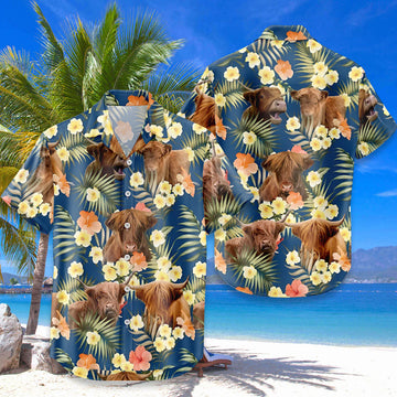 Highland Cow Hawaiian Shirt – Cute Floral Tropical Aloha