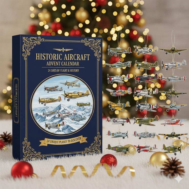 Historic Aircraft Advent Calendar 24 Mini Plane Ornaments Aviation Gift For Pilot 2026 Adult Advent Calendar History Buff Gift