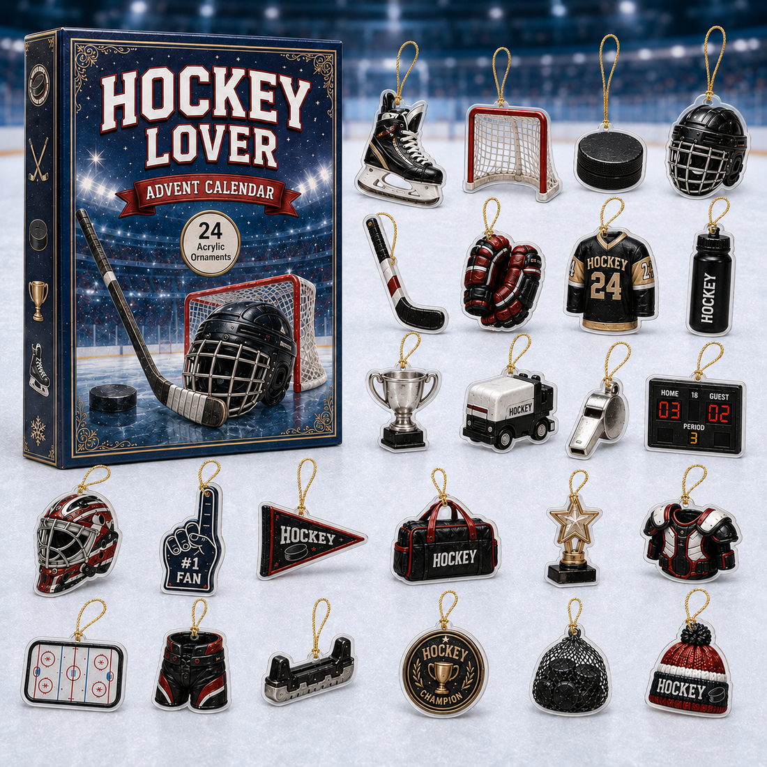 Hockey Lover Advent Calendar 2026 24 Day Festive Countdown Acrylic Charms Blind Box Gift For Sports Lovers