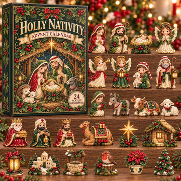 Holly Nativity Advent Calendar 2026 - 24-Day Countdown, Acrylic Charms