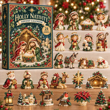 Holly Nativity Red Garland Advent Calendar 2026 - 24-Day Countdown, Acrylic Charms