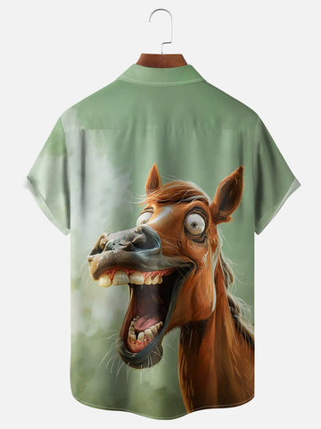 Horse Chest Pocket Hawaiian Shirt