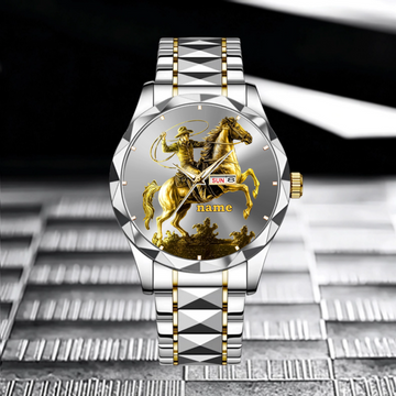 Horse and Rider Customized Watch - Personalized Name Cowboy Watch - Gift For Dad, Grandpa